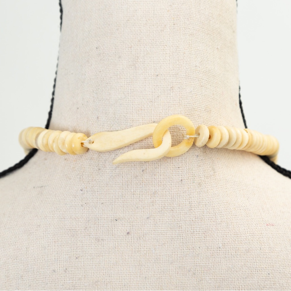 Vintage 80s bold chunky tribal vibe statement necklace wood & bone look neutral - Picture 9 of 10